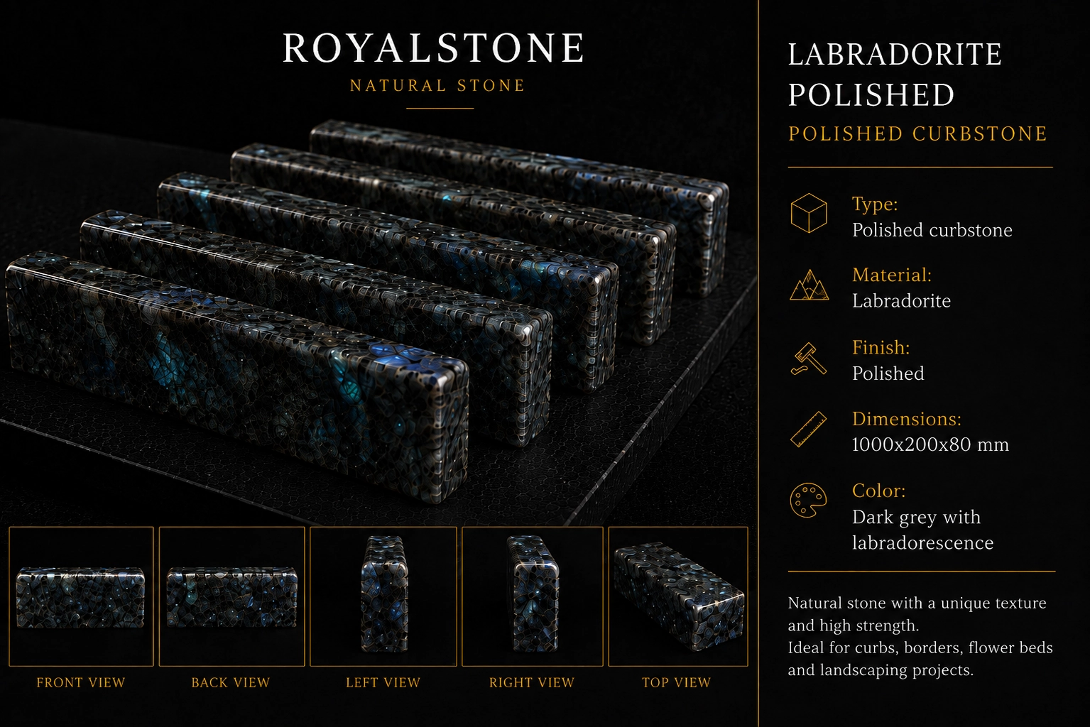 Polished labradorite kerb