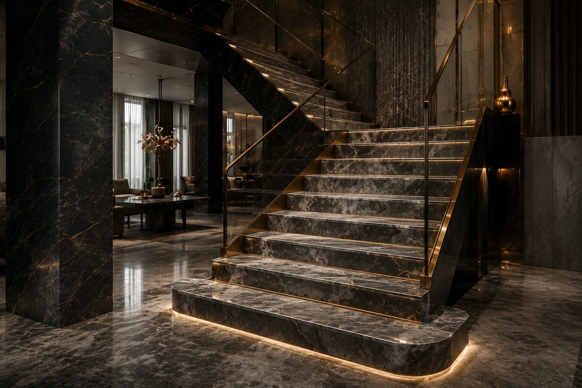 Лестница из натурального мрамора премиум класса RoyalStone Киев