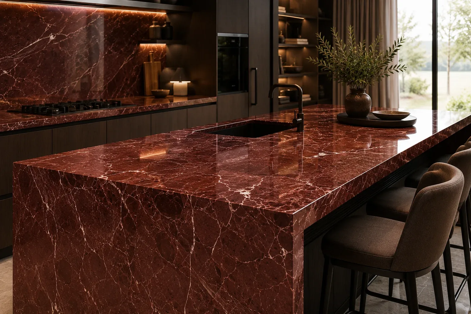 Red marble interior composition
